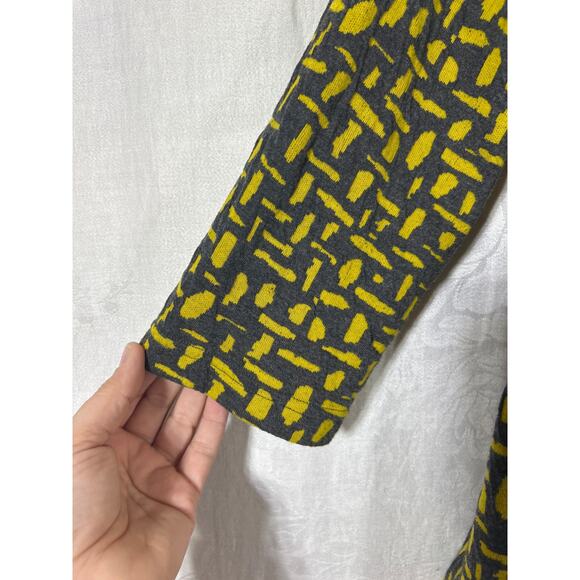 Ali Miles Top Small PETITE Gray Chartreuse Abstract Cowl Turtleneck Patch Pocket - Picture 2 of 10